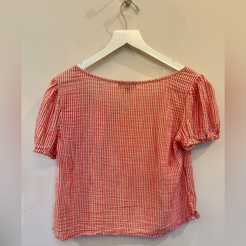 J Crew puffed sleeve Henley in striped gauze, XS - Picture 4 of 8